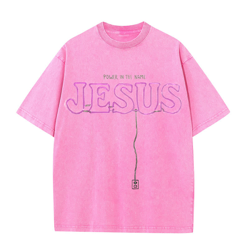 Christianartworkshop Power in the Name Jesus Unisex Washed T-shirt
