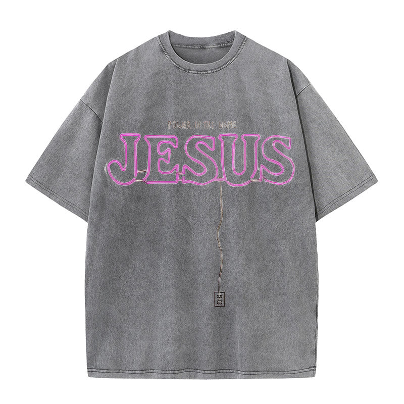 Christianartworkshop Power in the Name Jesus Unisex Washed T-shirt