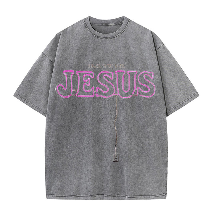 Christianartworkshop Power in the Name Jesus Unisex Washed T-shirt