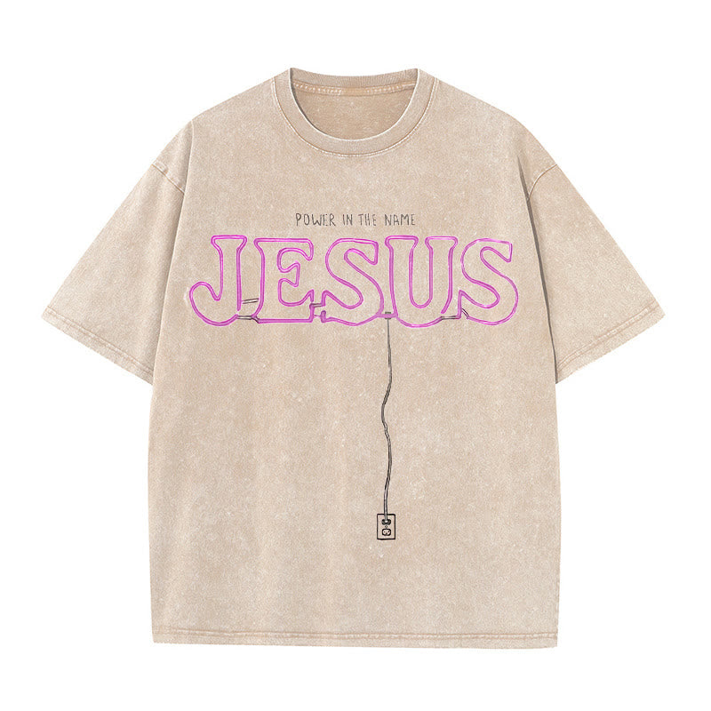 Christianartworkshop Power in the Name Jesus Unisex Washed T-shirt