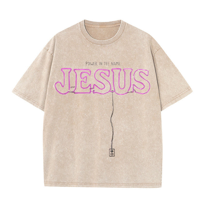 Christianartworkshop Power in the Name Jesus Unisex Washed T-shirt