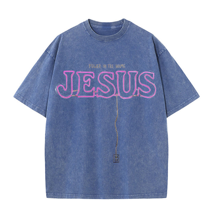 Christianartworkshop Power in the Name Jesus Unisex Washed T-shirt
