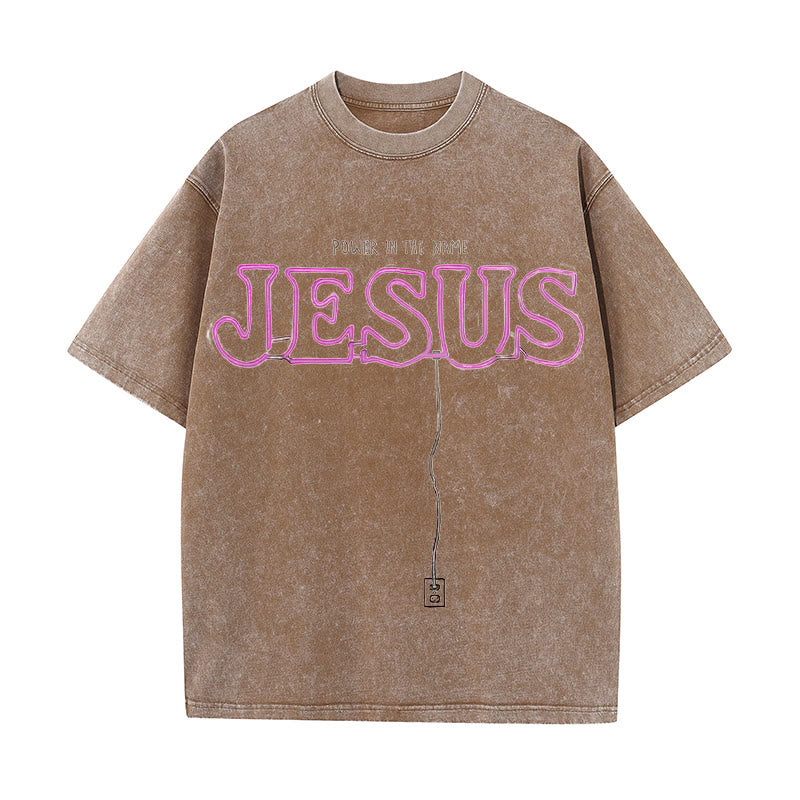 Christianartworkshop Power in the Name Jesus Unisex Washed T-shirt
