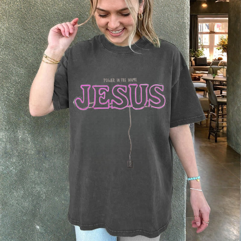 Christianartworkshop Power in the Name Jesus Unisex Washed T-shirt
