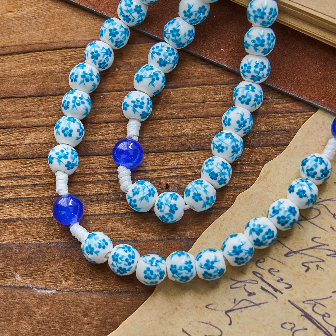 Christianartworkshop Blue Blossom Pattern Beads Rosary with Miraculous Medal & Crucifix