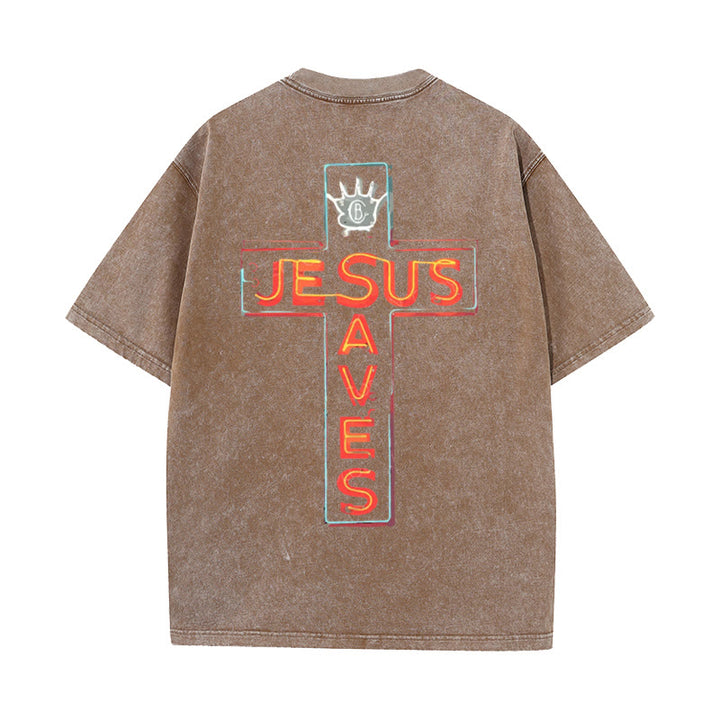 Christianartworkshop Jesus Saves Cross Graphic T-Shirt - Brown - 5XL - image 10