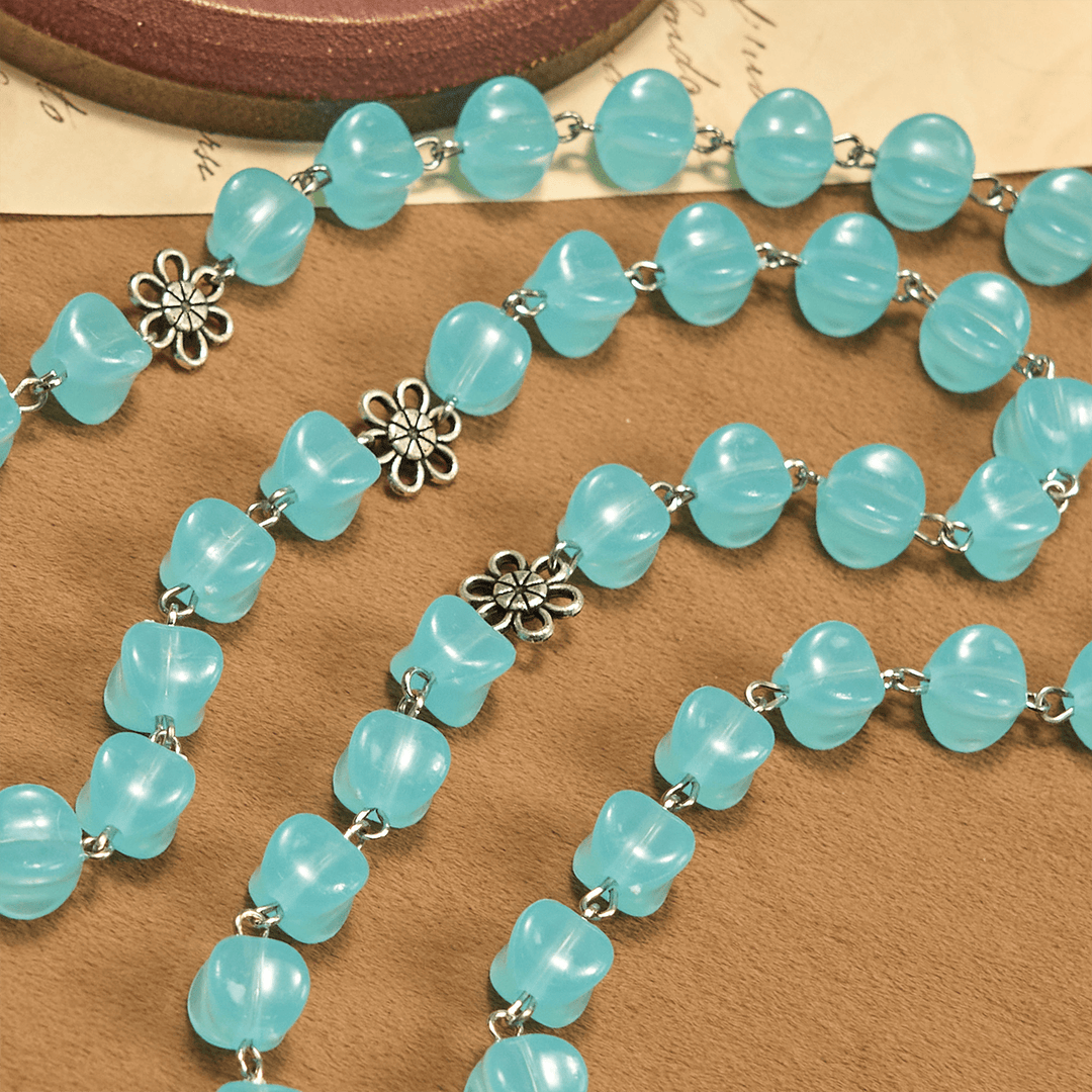 Christianartworkshop Rose Alloy Chain Blue Cube Beads Rosary with Our Lady Icon & Crucifix - image 5