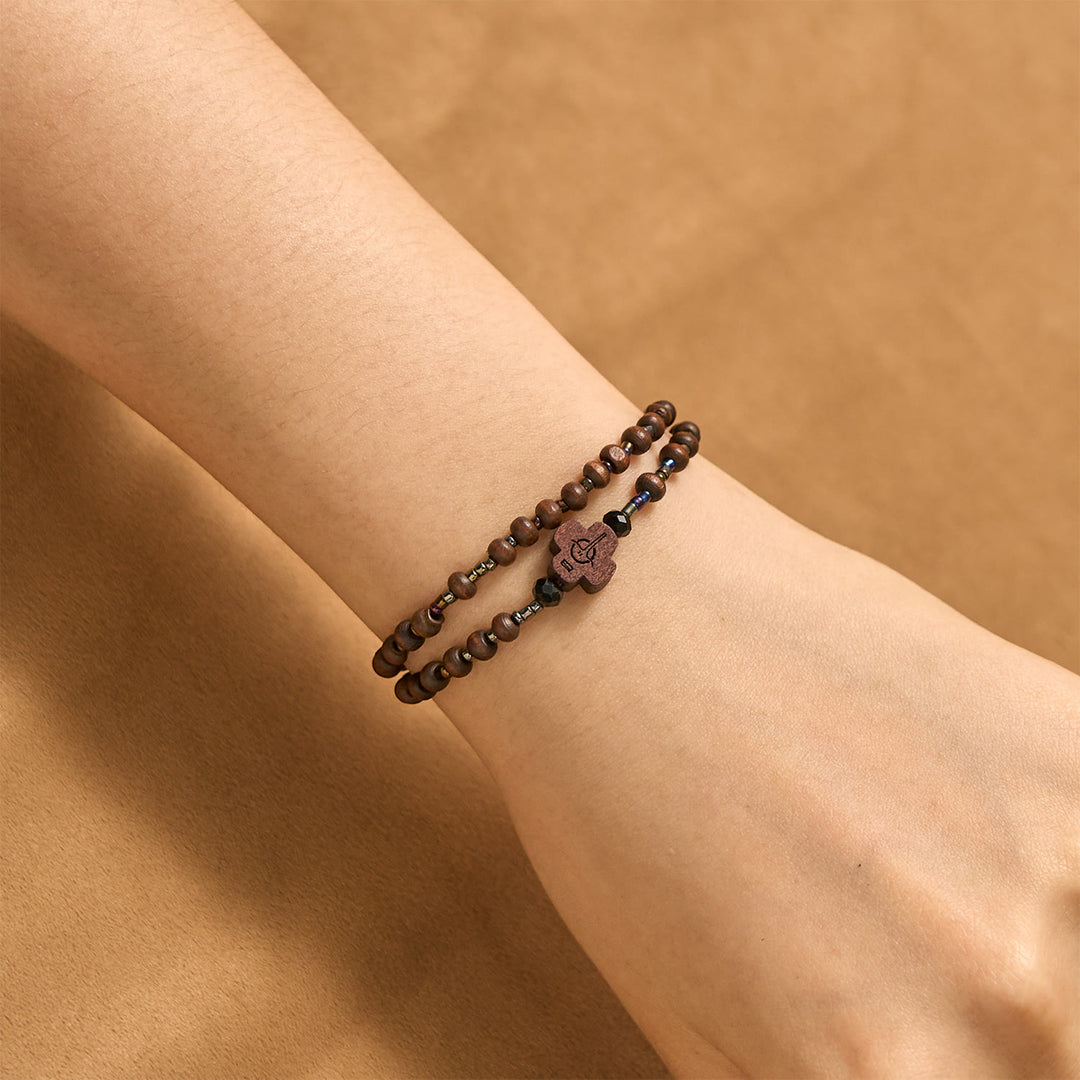 Christianartworkshop Classic Wooden Bead Bracelet with Cross: Timeless Emblem of Understated Faith