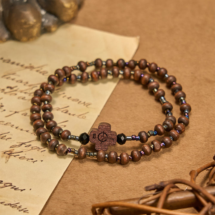 Christianartworkshop Classic Wooden Bead Bracelet with Cross: Timeless Emblem of Understated Faith