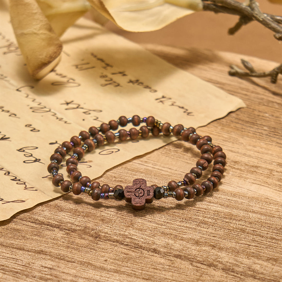 Christianartworkshop Classic Wooden Bead Bracelet with Cross: Timeless Emblem of Understated Faith
