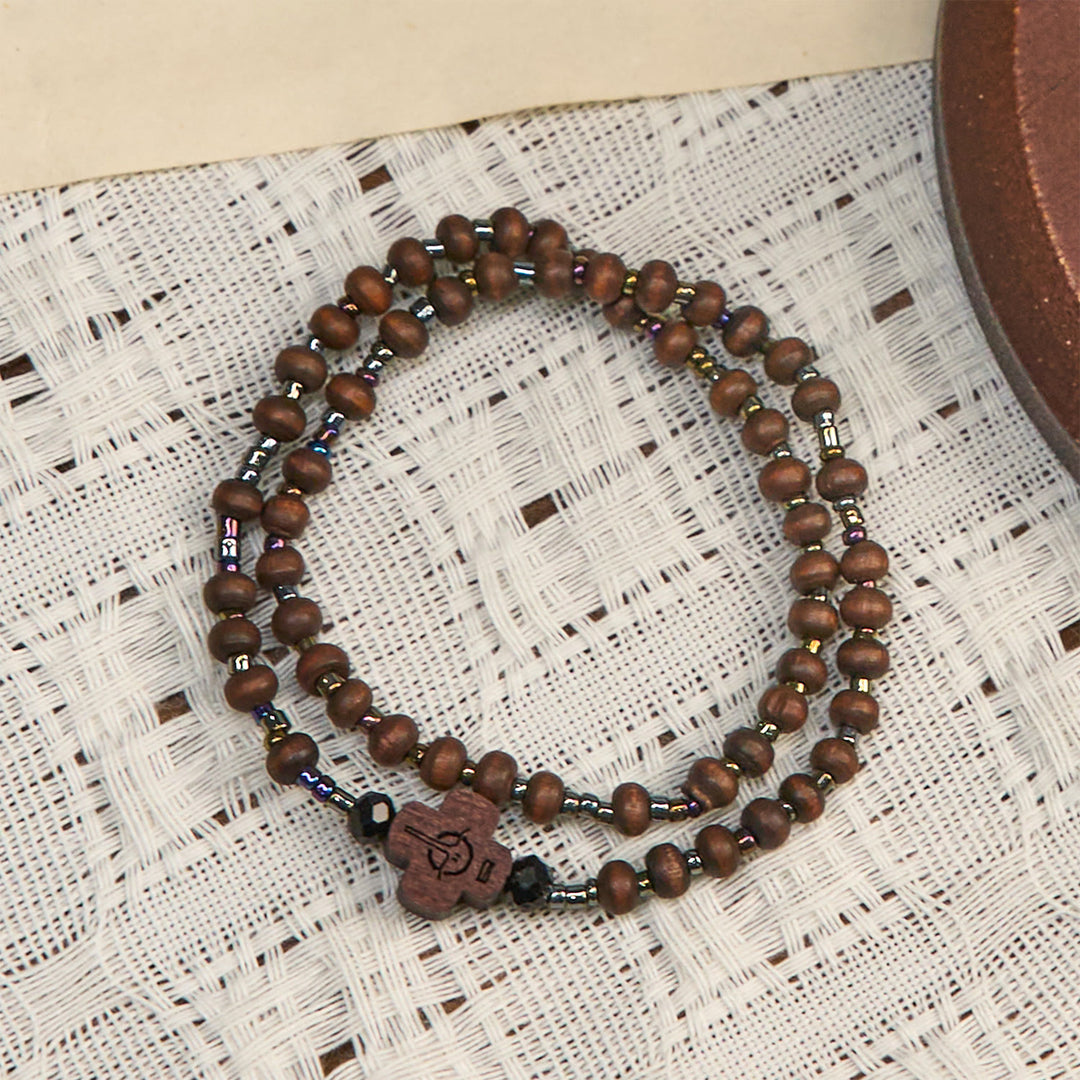 Christianartworkshop Classic Wooden Bead Bracelet with Cross: Timeless Emblem of Understated Faith