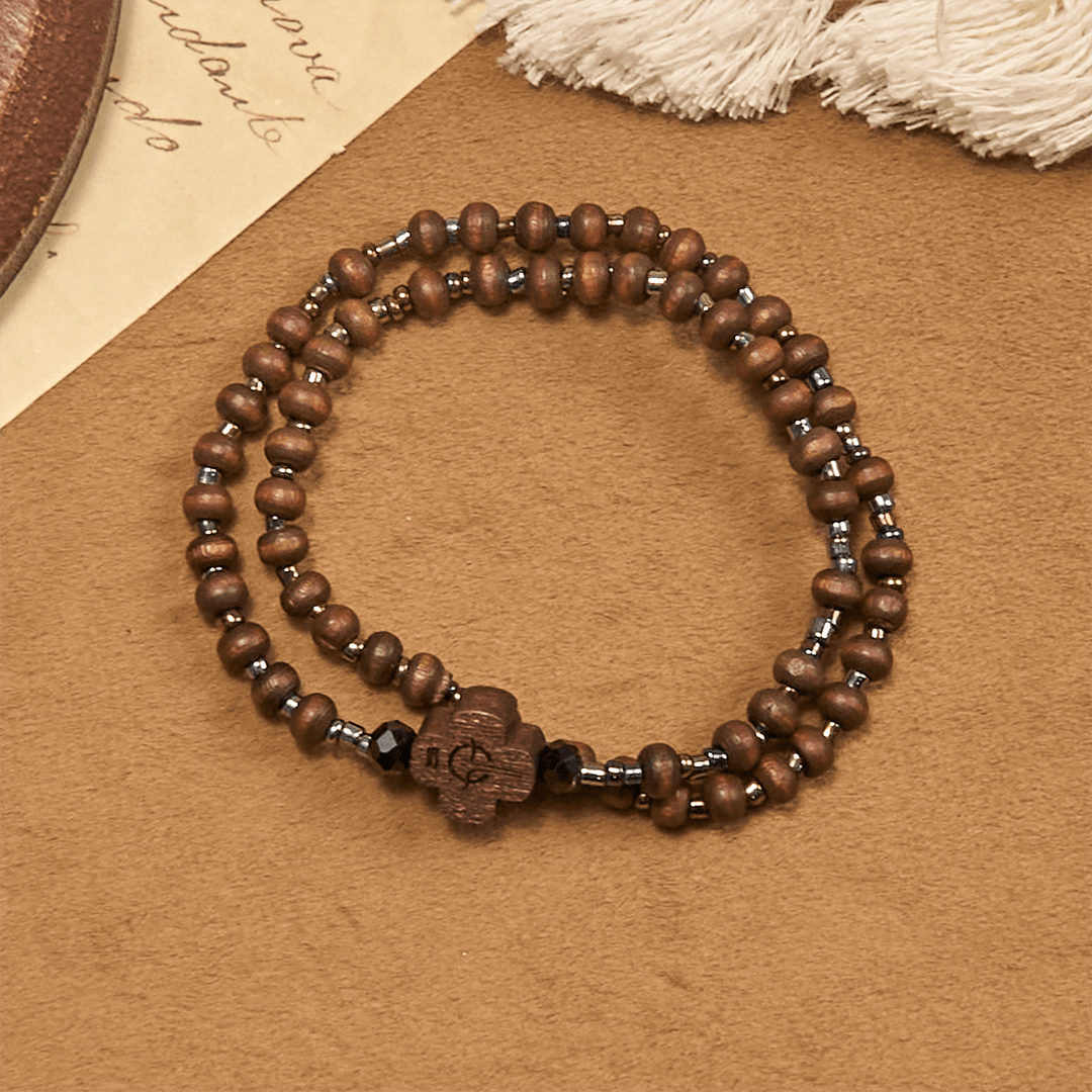 Christianartworkshop Classic Wooden Bead Bracelet with Cross: Timeless Emblem of Understated Faith