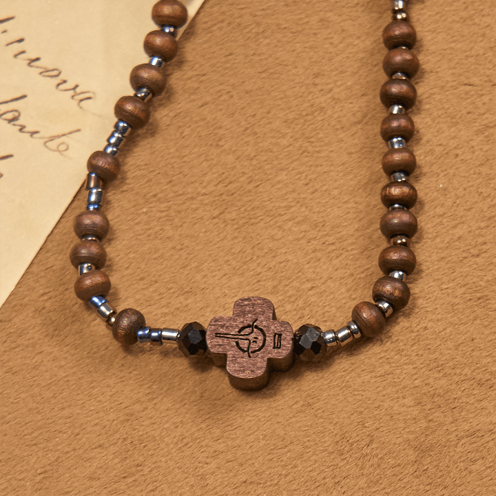 Christianartworkshop Classic Wooden Bead Bracelet with Cross: Timeless Emblem of Understated Faith