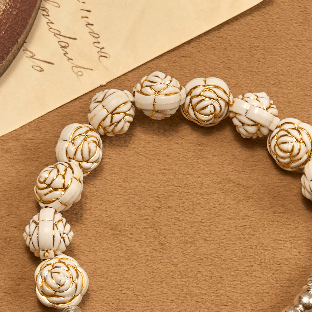 Christianartworkshop Artistically Sculpted 10mm White Rose Bead Rosary Bracelet with Crucifix