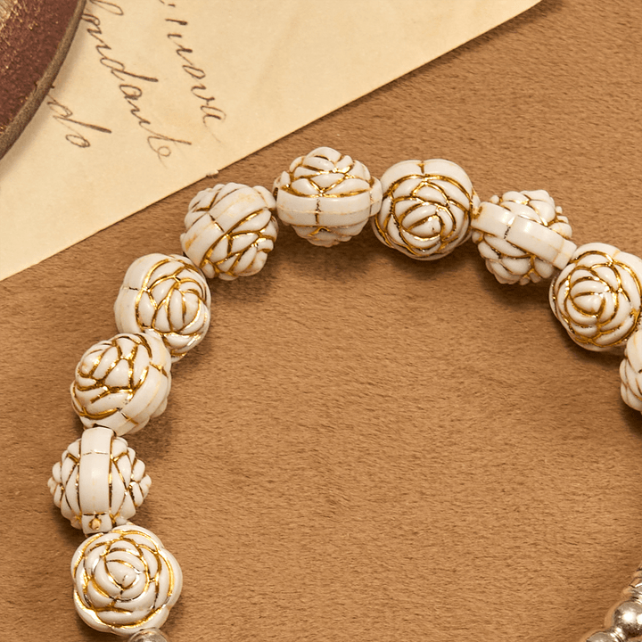 Christianartworkshop Artistically Sculpted 10mm White Rose Bead Rosary Bracelet with Crucifix
