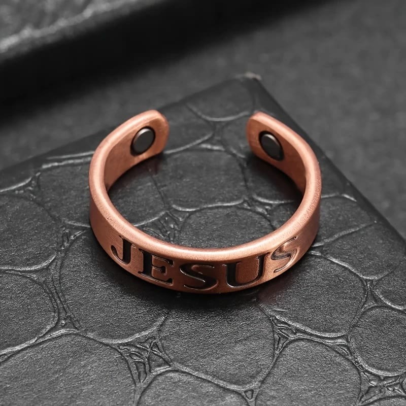 Christianartworkshop Minimalist Jesus Symbol Adjustable Copper Ring: Distinctive Sign of Faith