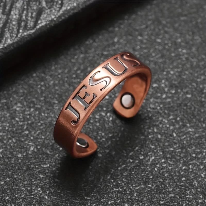 Christianartworkshop Minimalist Jesus Symbol Adjustable Copper Ring: Distinctive Sign of Faith - image 1