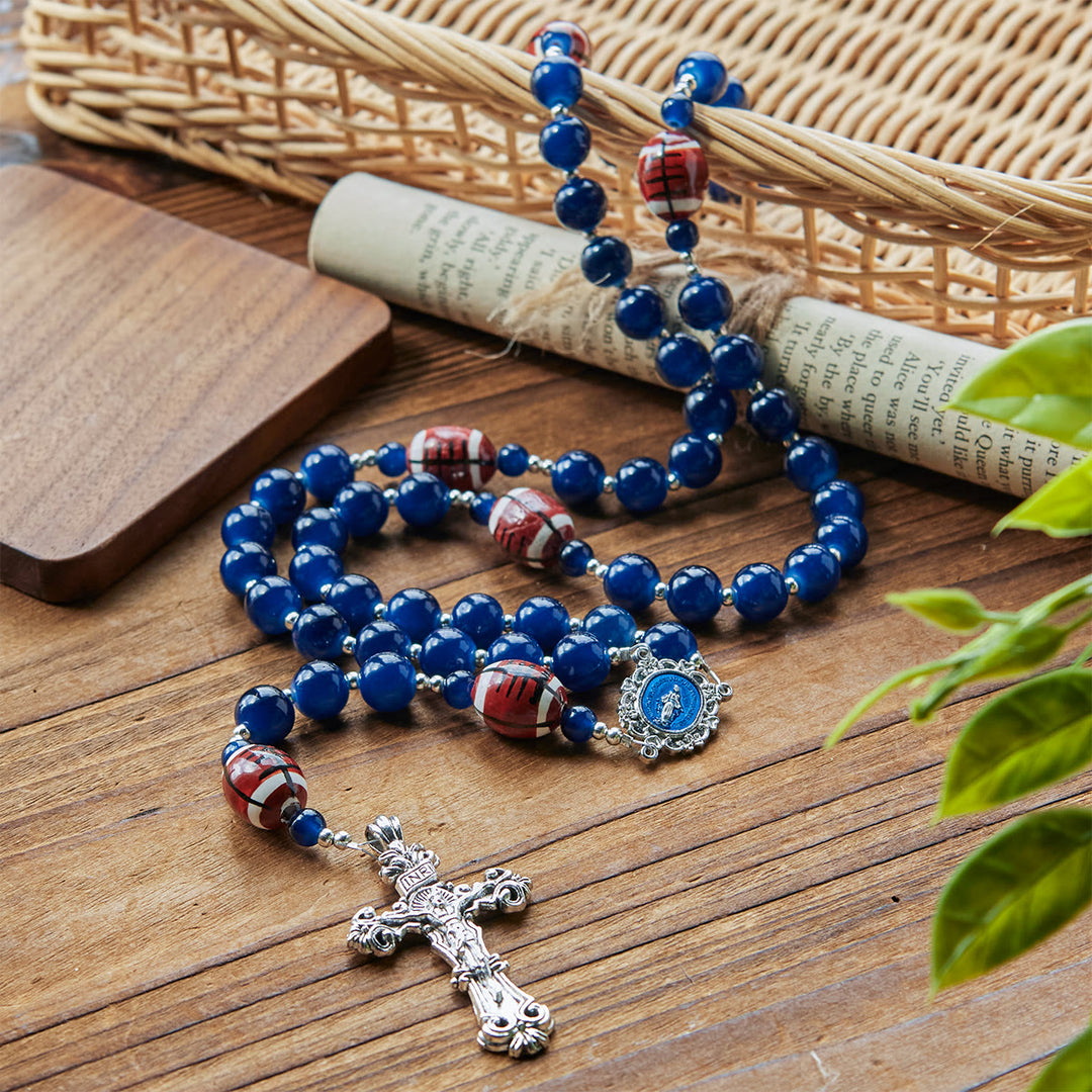 Christianartworkshop Sports Prayer Football Dark Blue Beads Rosary with Miraculous Medal & Crucifix: Unite Faith and Sport - image 3