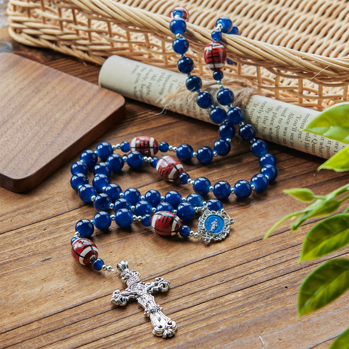 Christianartworkshop Sports Prayer Football Dark Blue Beads Rosary with Miraculous Medal & Crucifix: Unite Faith and Sport - image 3