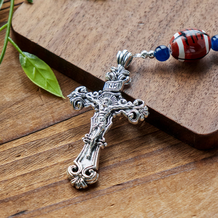 Christianartworkshop Sports Prayer Football Dark Blue Beads Rosary with Miraculous Medal & Crucifix: Unite Faith and Sport - image 6