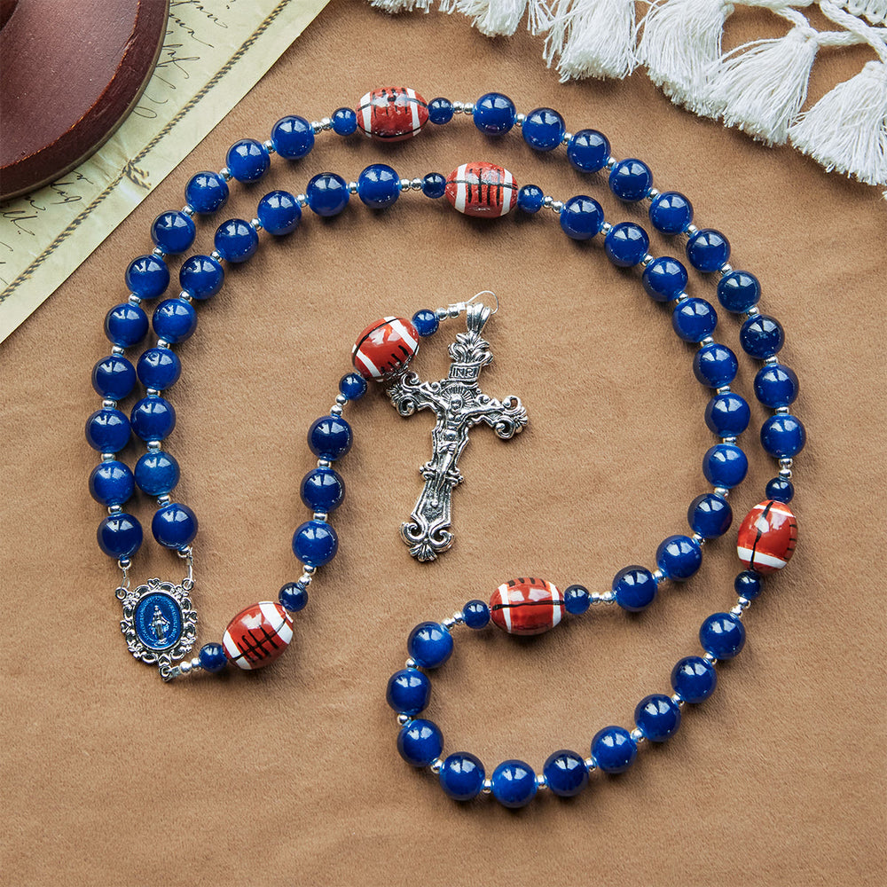 Christianartworkshop Sports Prayer Football Dark Blue Beads Rosary with Miraculous Medal & Crucifix: Unite Faith and Sport - image 2
