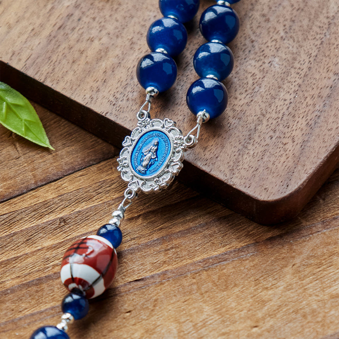 Christianartworkshop Sports Prayer Football Dark Blue Beads Rosary with Miraculous Medal & Crucifix: Unite Faith and Sport - image 5