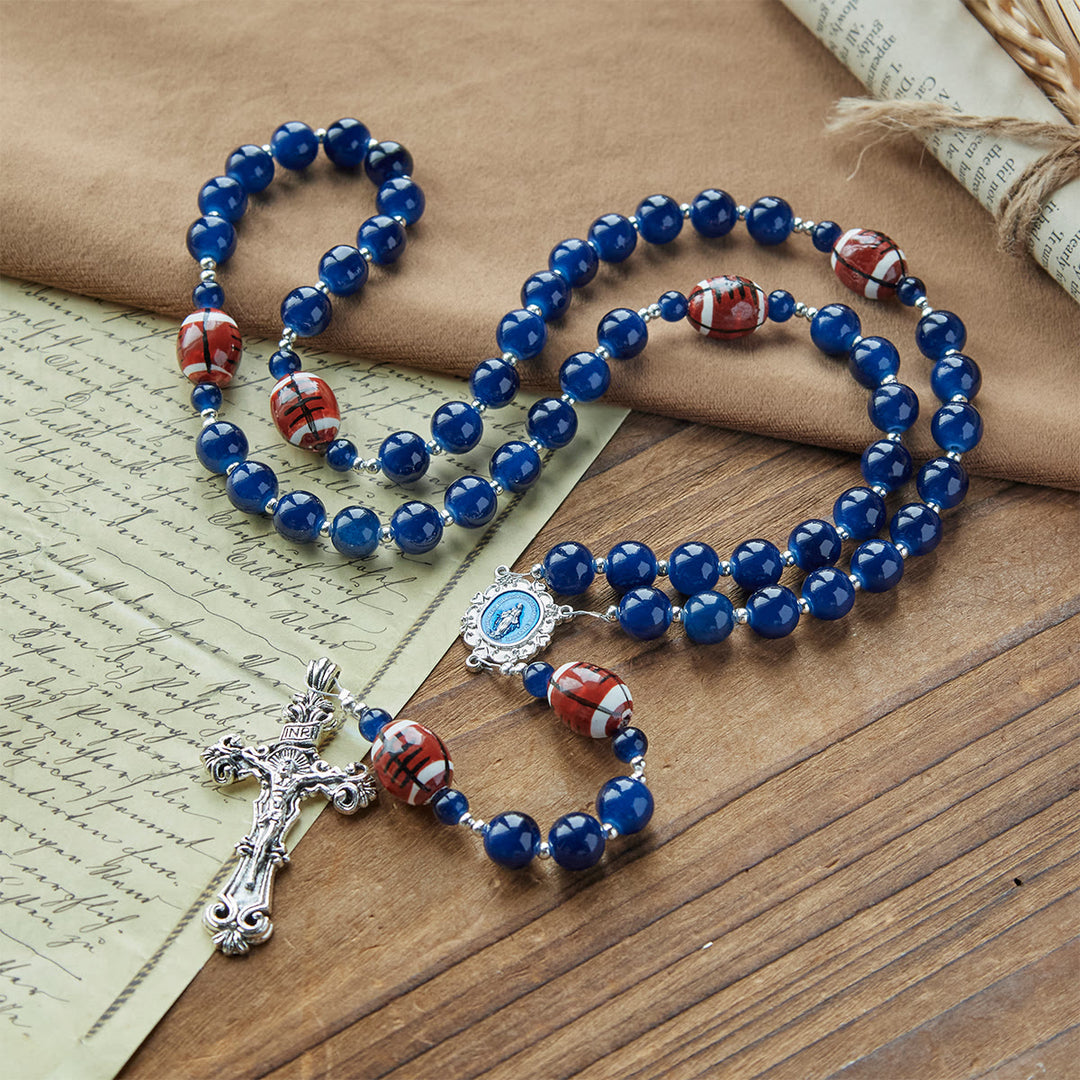 Christianartworkshop Sports Prayer Football Dark Blue Beads Rosary with Miraculous Medal & Crucifix: Unite Faith and Sport - image 8