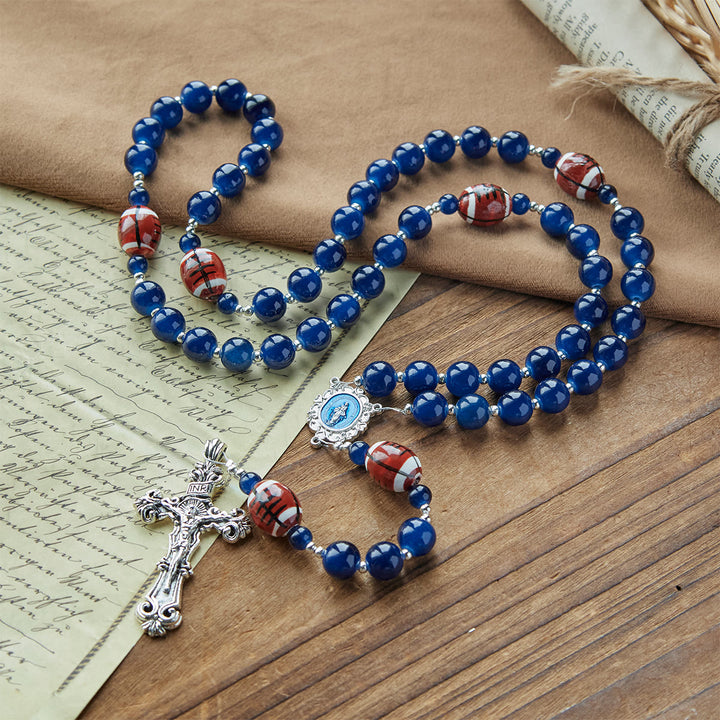 Christianartworkshop Sports Prayer Football Dark Blue Beads Rosary with Miraculous Medal & Crucifix: Unite Faith and Sport - image 8