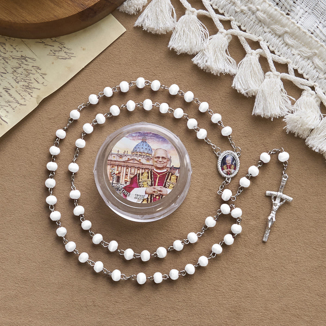 Christianartworkshop Pope Leo XIV Red Wood Beads Rosary Commemorating: A Spiritual Treasure - White - image 13