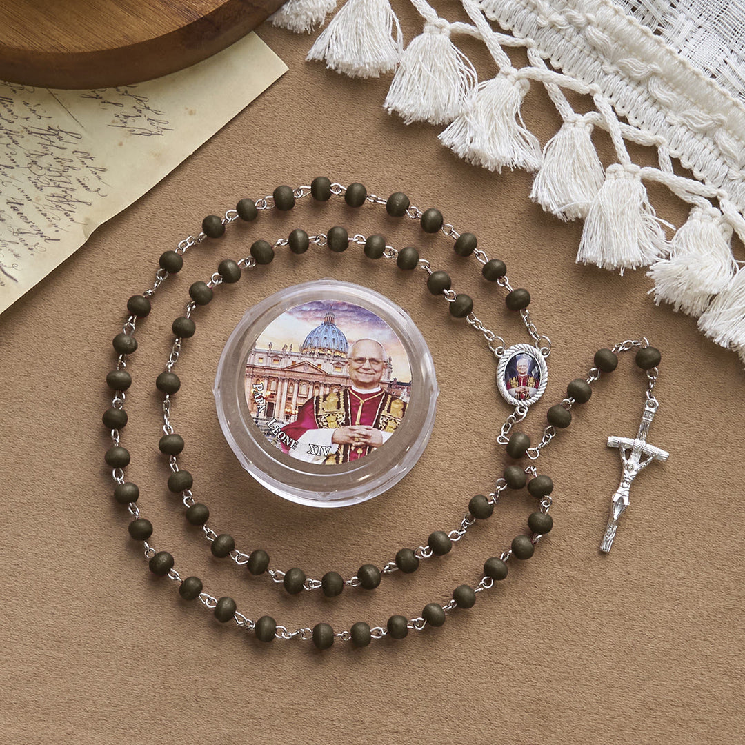 Christianartworkshop Pope Leo XIV Red Wood Beads Rosary Commemorating: A Spiritual Treasure - Coffee - image 11