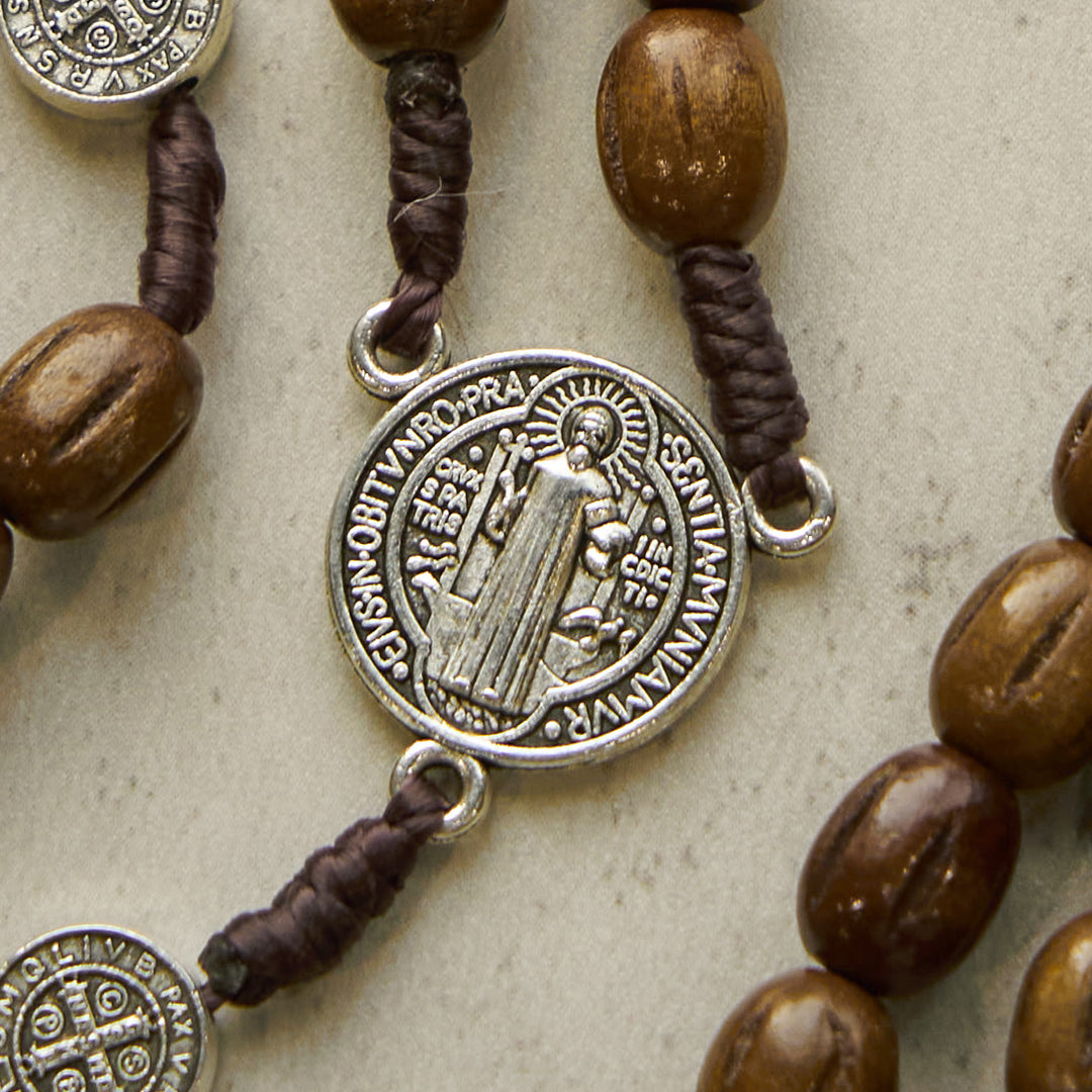 Christianartworkshop Retro Style 10mm Matte Brown Rosary with St. Benedict Charm & INRI Crucifix Rosary