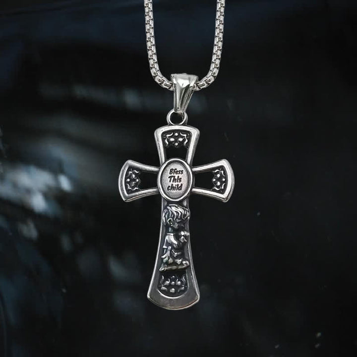 Christianartworkshop God Bless This Child Cross Prayer Necklace