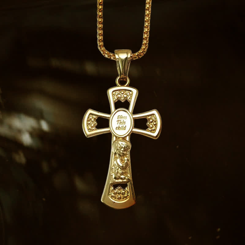 Christianartworkshop God Bless This Child Cross Prayer Necklace