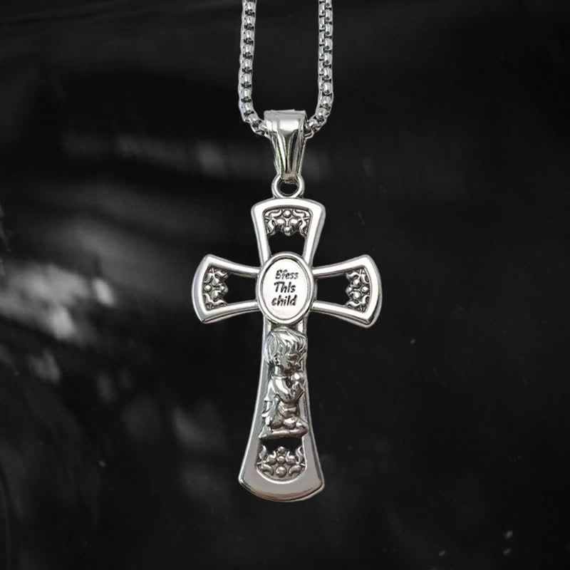 Christianartworkshop God Bless This Child Cross Prayer Necklace