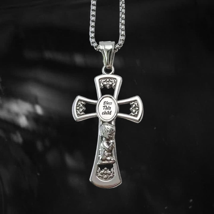 Christianartworkshop God Bless This Child Cross Prayer Necklace
