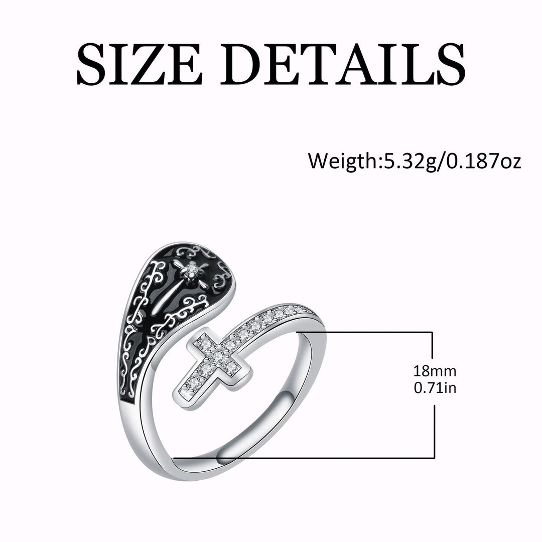 Christianartworkshop Classic Adjustable Artisan Faith Cross Ring with Baroque Patterns and Black Inlay