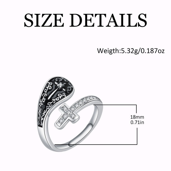 Christianartworkshop Classic Adjustable Artisan Faith Cross Ring with Baroque Patterns and Black Inlay