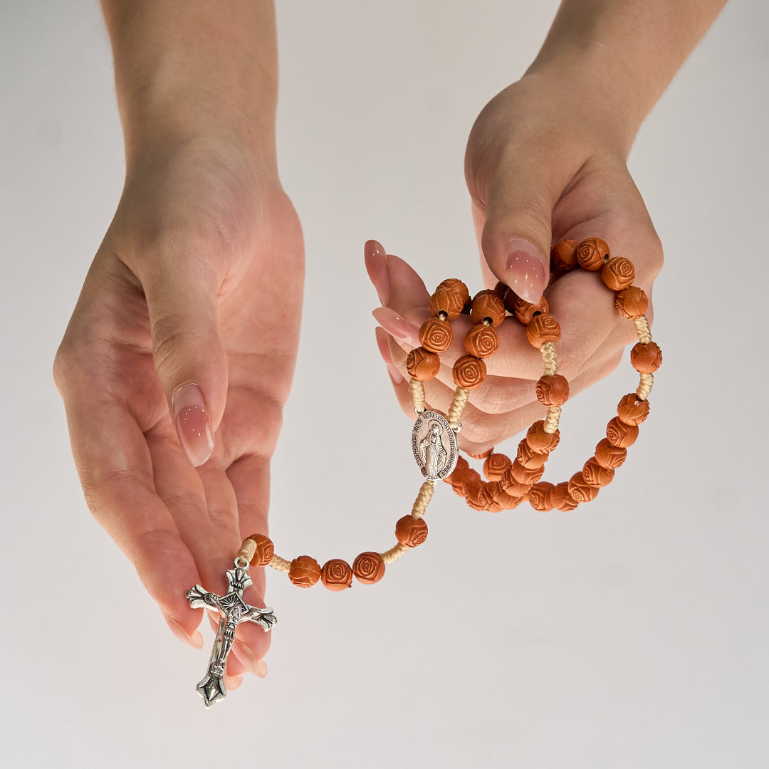 Christianartworkshop Carved Amber Floral Rose Beads Rosary with Miraculous Medal: Bloom of Devotion - image 8