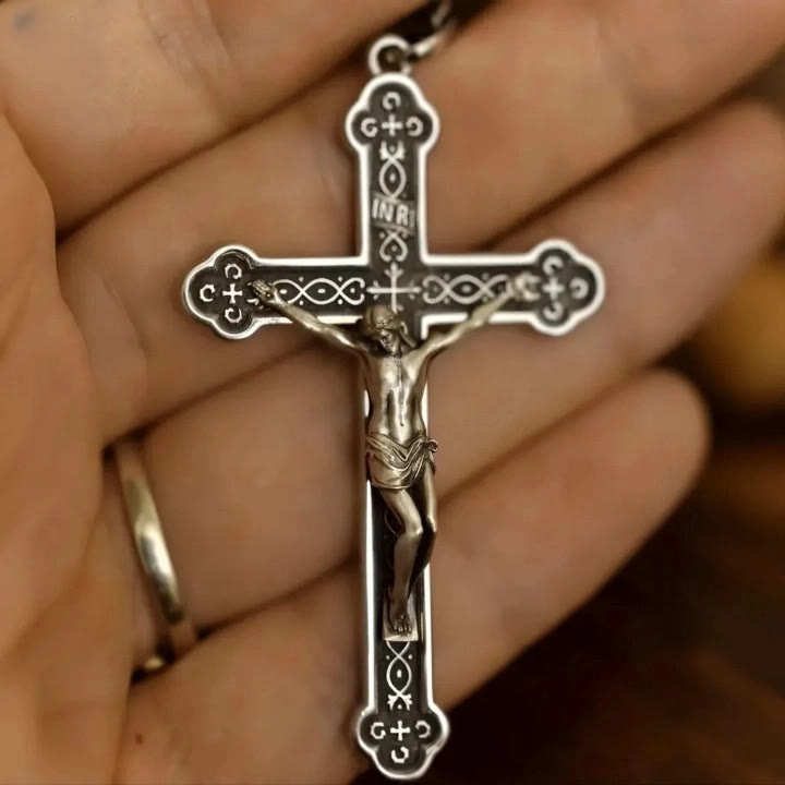 Christianartworkshop Retro Sterling Silver Amulet INRI Cross Pendant Necklace: A Emblem of Grace - Crucifix - image 0