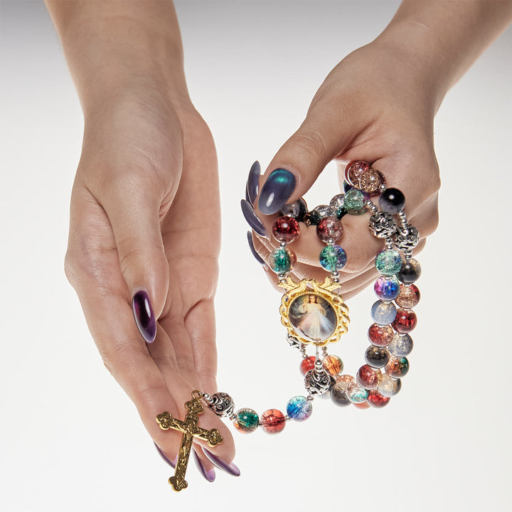 Christianartworkshop PRAYERFUL FAITH: Handmade Gradient Multicolor Glass Bead & Brass Crucifix Rosary with Gift Card - image 11