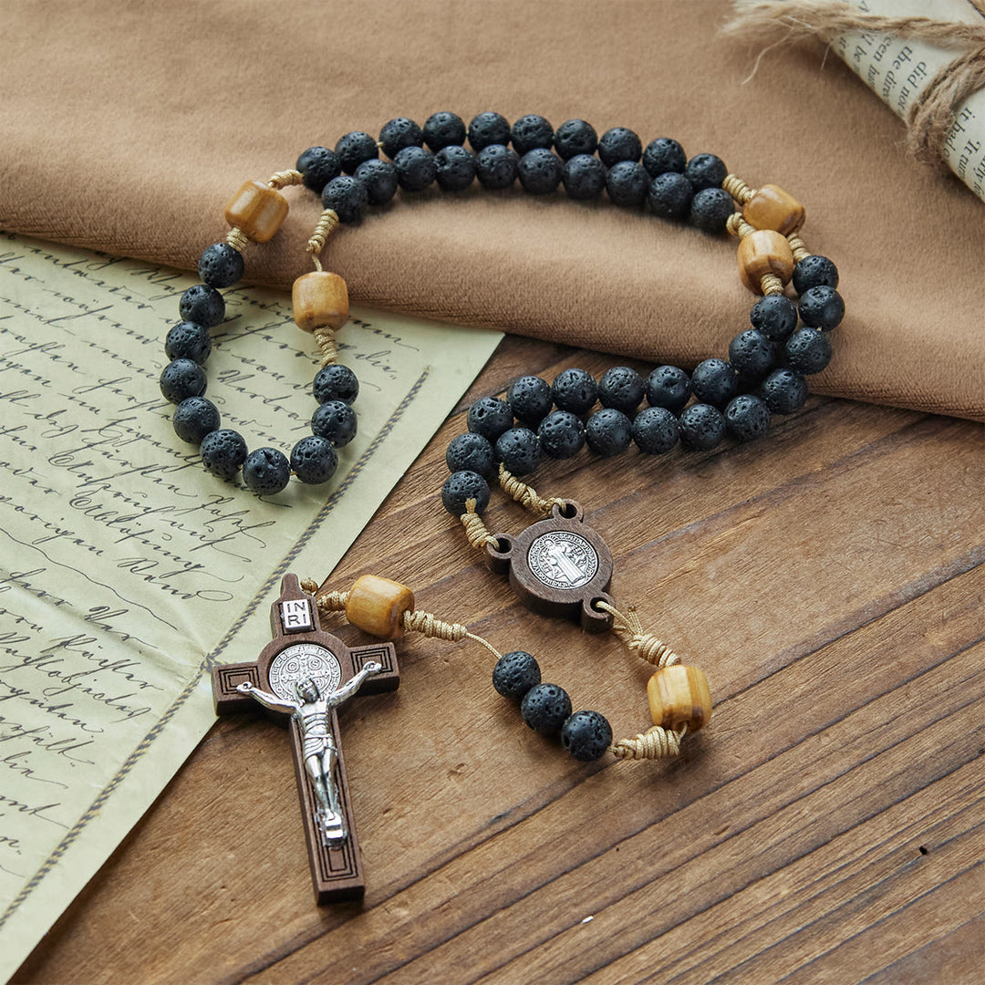 Christianartworkshop Natural Durable Volcanic Stone Rosary with St. Benedict Medal & Crucifix - image 2