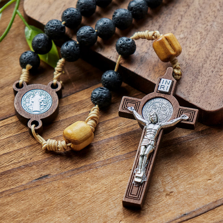 Christianartworkshop Natural Durable Volcanic Stone Rosary with St. Benedict Medal & Crucifix - image 5