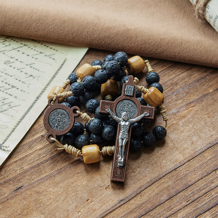 Christianartworkshop Natural Durable Volcanic Stone Rosary with St. Benedict Medal & Crucifix - image 4