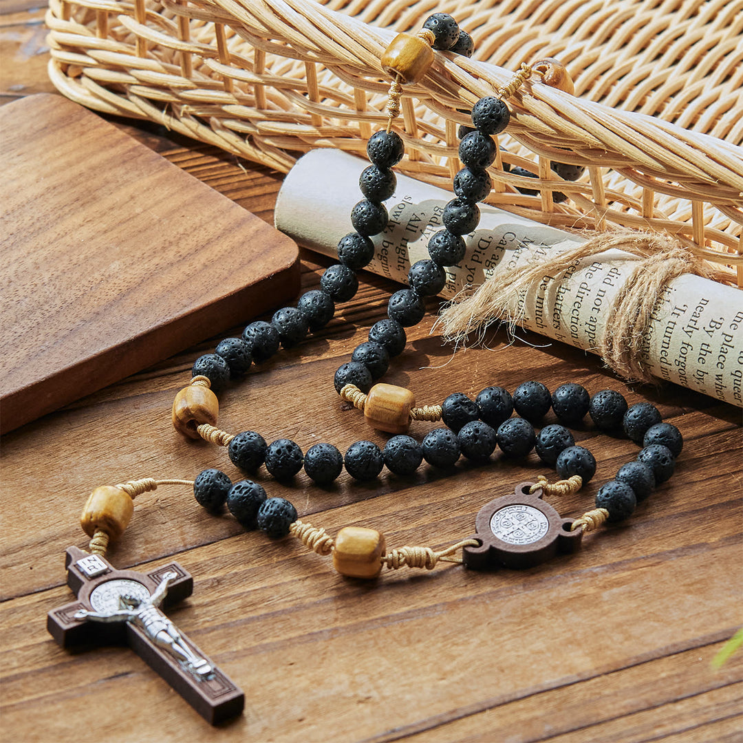 Christianartworkshop Natural Durable Volcanic Stone Rosary with St. Benedict Medal & Crucifix - image 3