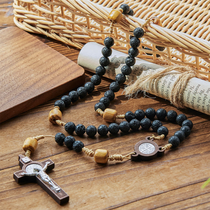 Christianartworkshop Natural Durable Volcanic Stone Rosary with St. Benedict Medal & Crucifix - image 3