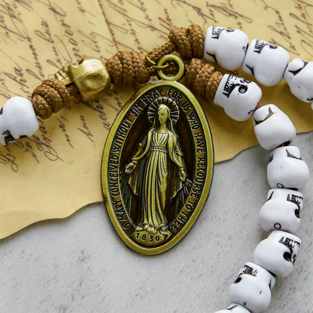 Christianartworkshop Rebel Style White Skull Beads with Miraculous Medal & INRI Crucifix Rosary - image 4