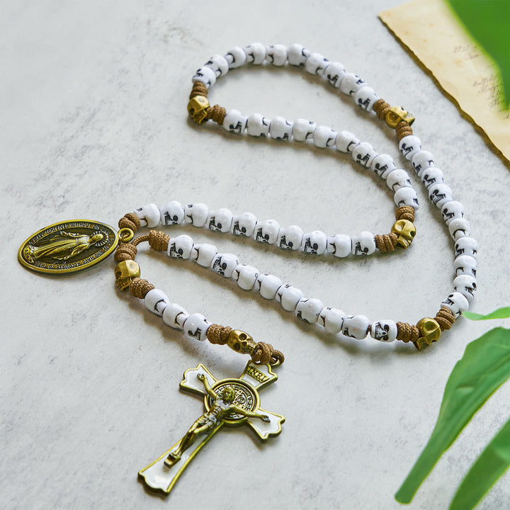 Christianartworkshop PRAYERFUL FAITH: Rebel Style White Skull Beads Rosary with Gift Card - image 8