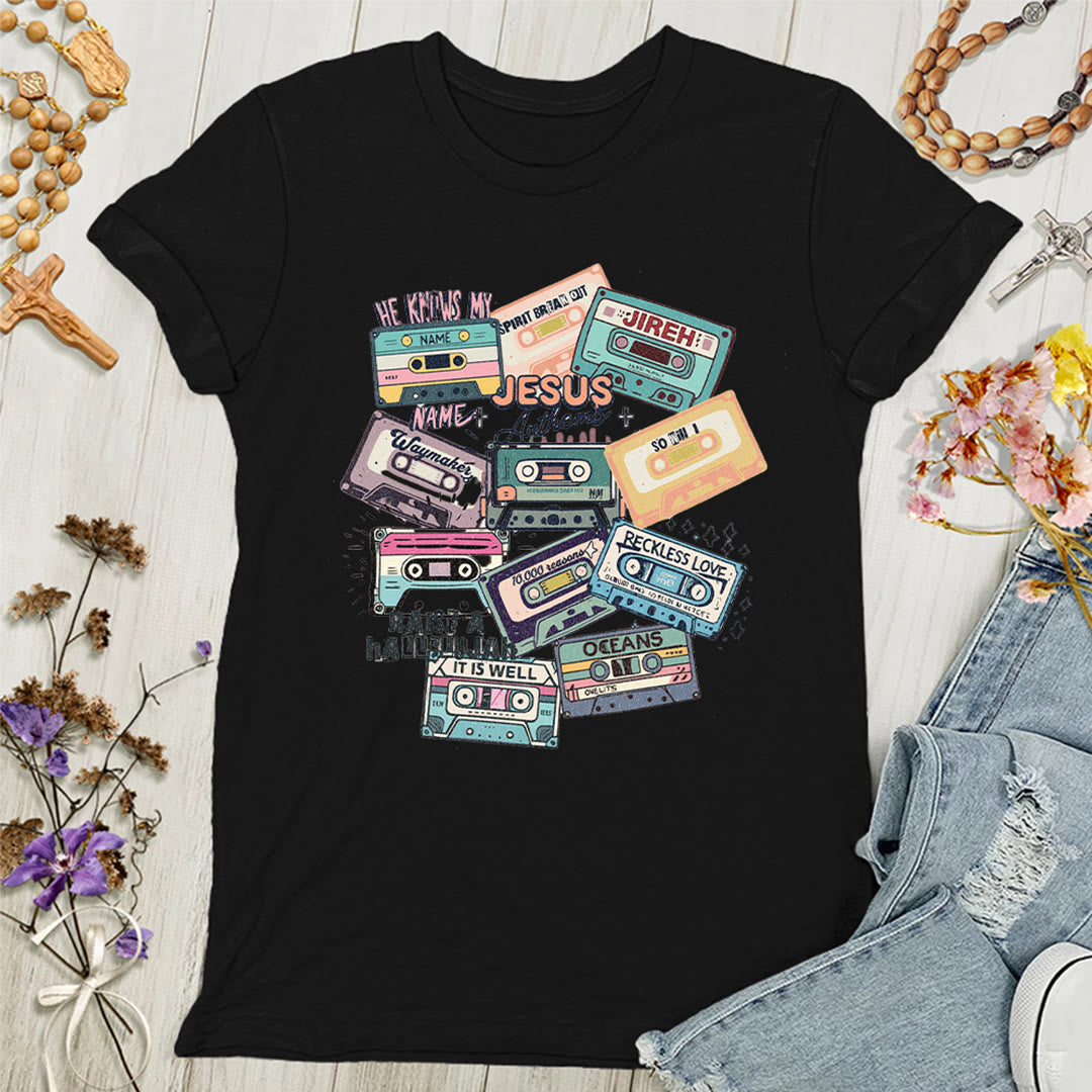 Christianartworkshop Jesus Anthems with Colorful Cassettes Soft Christian Women's T-shirt - Black - 4XL - image 0