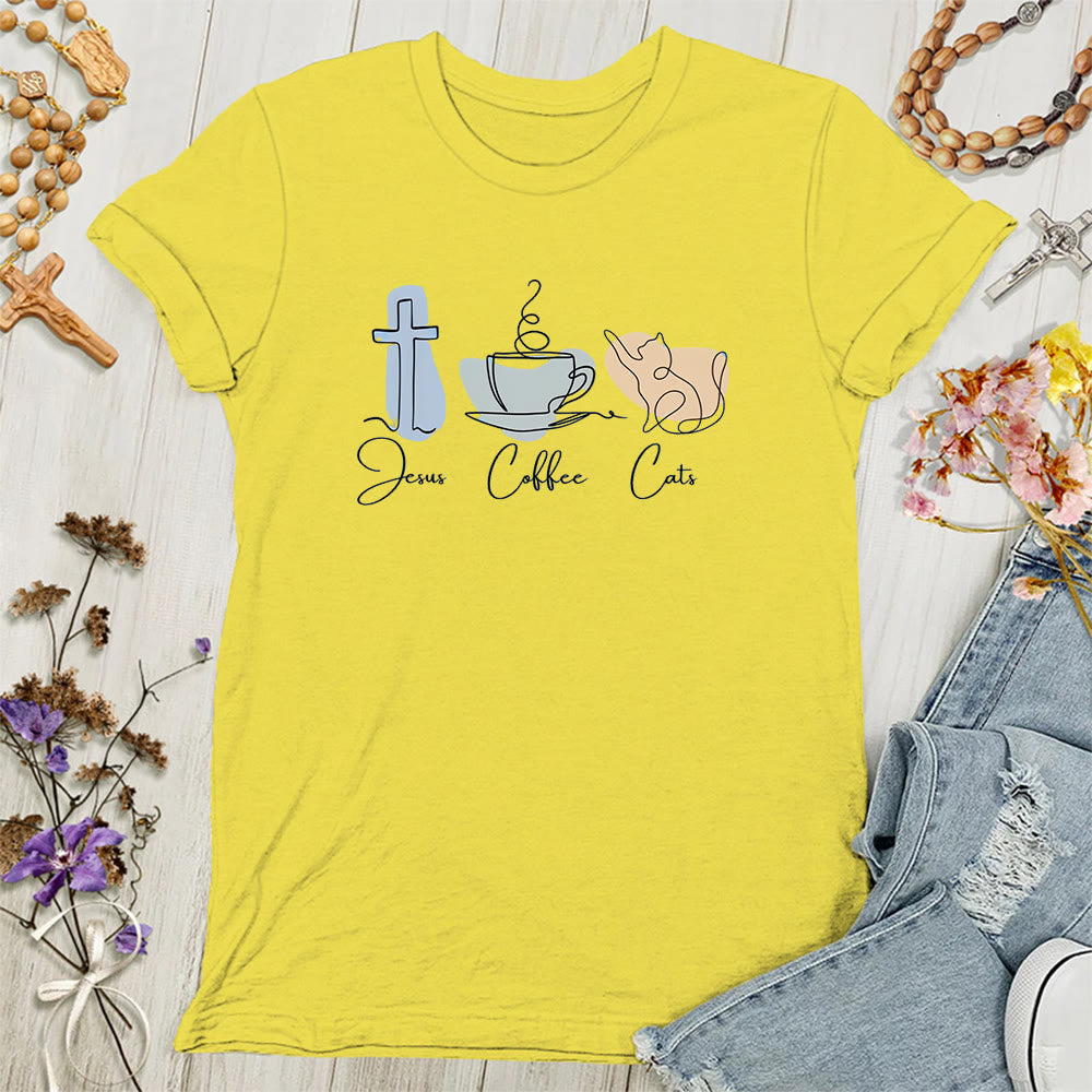 Christianartworkshop Jesus Coffee Cats Soft Christian Women's T-shirt - Yellow - 4XL - image 2
