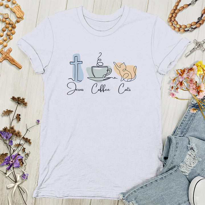 Christianartworkshop Jesus Coffee Cats Soft Christian Women's T-shirt